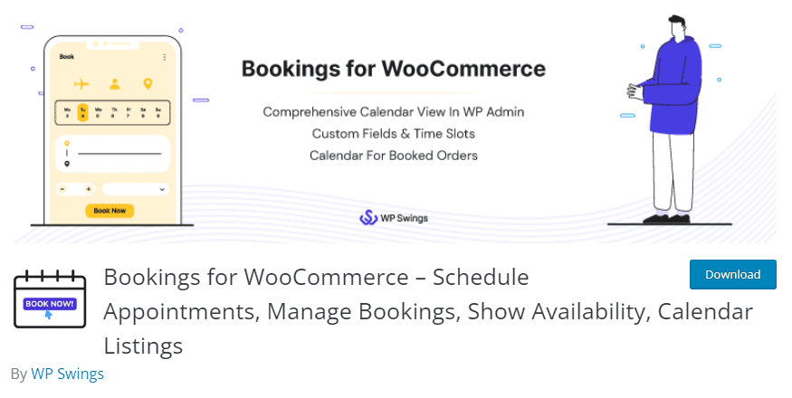 The Bookings for WooCommerce plugin by WP Swings.