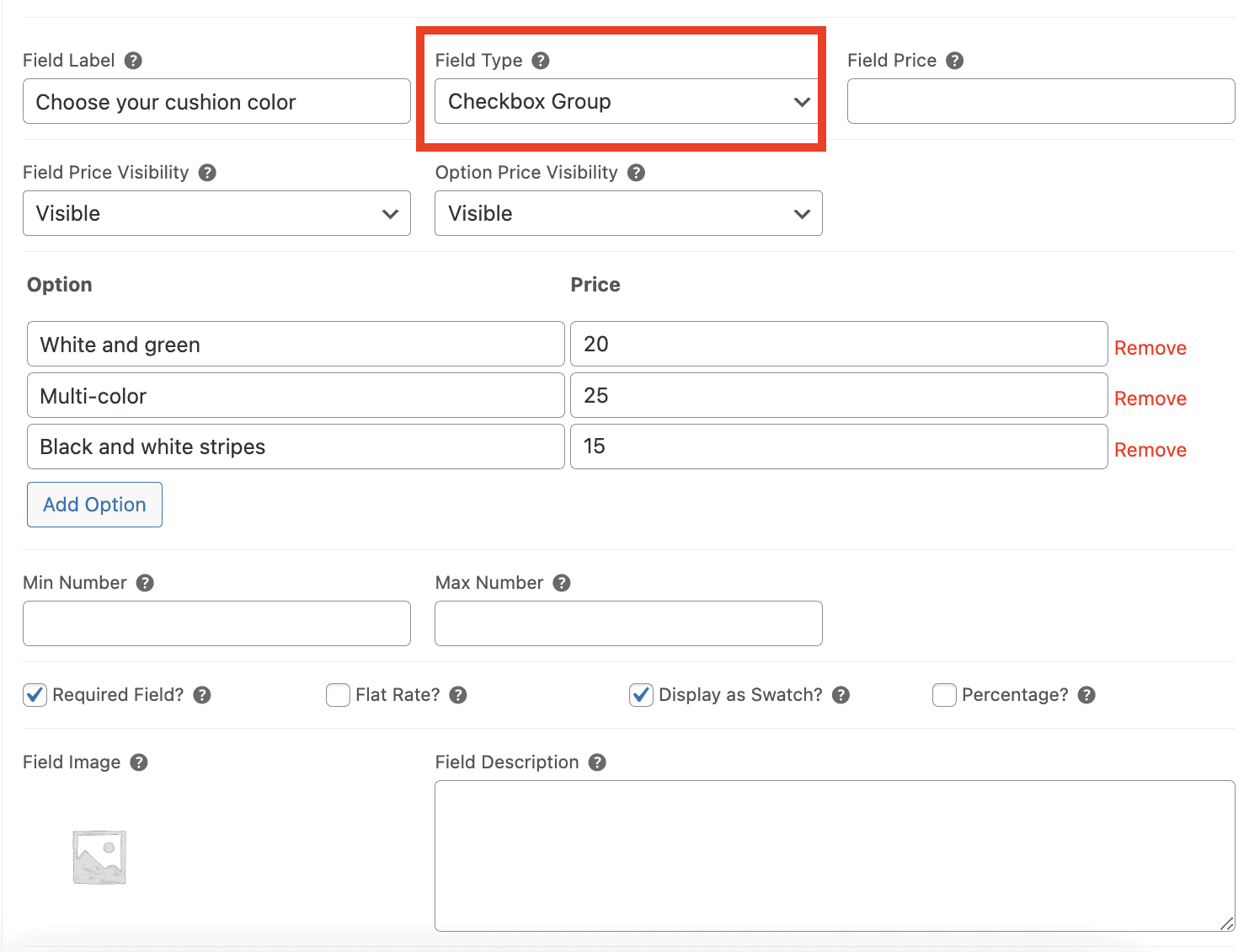 Checkbox Group field type configuration settings